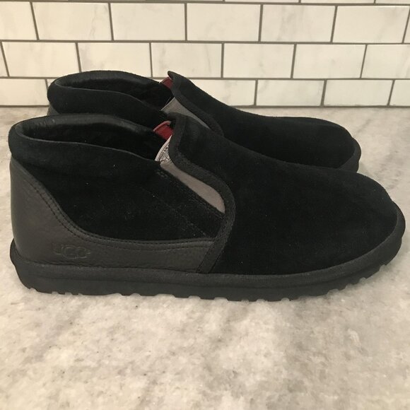 UGG Neumel Shoes Mens Size 12 Black Suede Rakel Shearling Slip On Slippers Boots - Picture 1 of 9